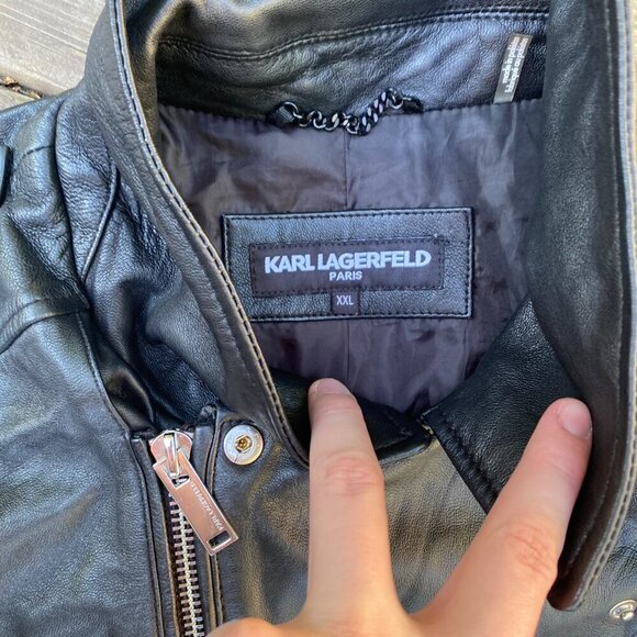 Karl Lagerfeld Mens Leather Biker Jacket A Symmetrical Multi Pocket Jacket XXL - Picture 12 of 16